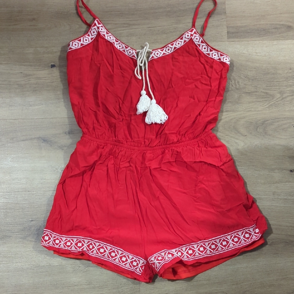 Red Embroidered Romper
